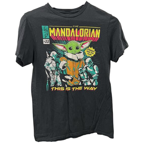 STAR WARS The Mandalorian YODA This is the way Black Y2K geek tee sz S - Picture 1 of 4